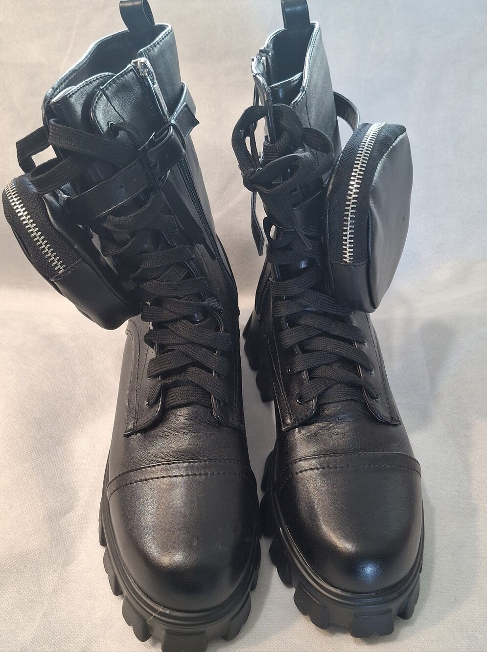 Cape Robbin Black Leather Combat Boots with Detachable Pouch Monalisa Size 11